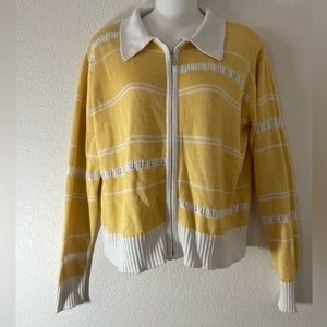 Yellow and white zip up sweater jacket